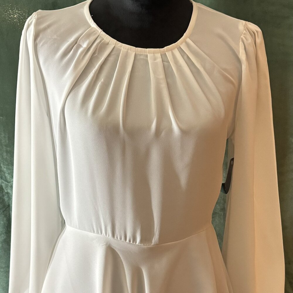 White Sheer Long Sleeve Blouse-Small